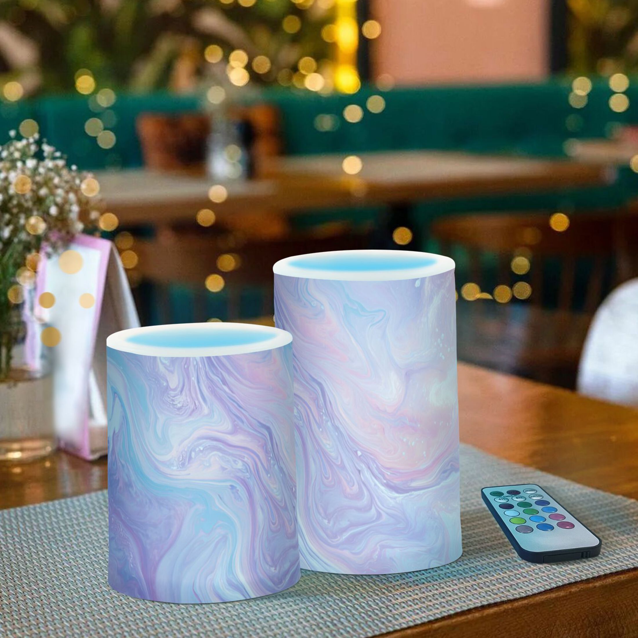 Mixture Colored with Purple Blue Pink Flickering Flameless Candles LED Tealight Battery Operated with Remote Set of 2 Holiday Decor Ornaments