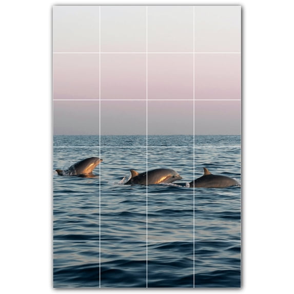 Picture-Tiles.com: Dolphin Ceramic Tile Wall Mural WAL500517-46M. 24"W x 36"H using (24) 6" x 6" Ceramic Tiles-Satin Finish