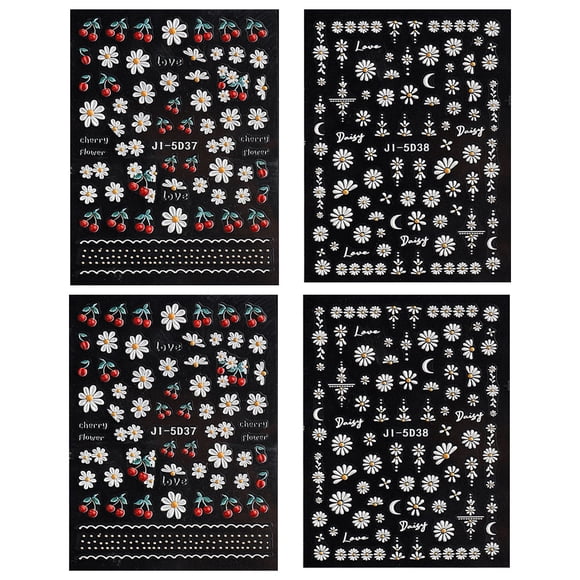 5D Embossed White Daisy Nail Art Stickers, Exquisite Design Flower Nail Decals for Women Girls, Manicure DIY Decorations with Star Flower Theme, Self-Adhesive Stars, Quality Material