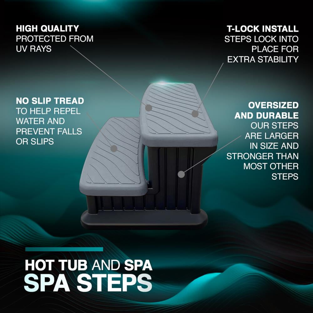 Puri Tech Universal Spa & Hot Tub Outdoor Steps No Slip Grip Support - 15 lb Light Gray