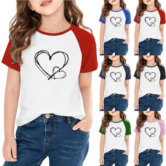 Piuwrlz 7 Years Girls Short Sleeve T-Shirt Kids Summer Printed T Shirt Navy Crew Neck Shirt Top Navy Size 7 Years