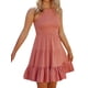 thumbnail image 2 of VISgogo Vestido Casual para Mujer, Cuello Redondo Sin Mangas Color Sólido Jersey Fruncido Línea A Mini Vestidos VISgogo moda, 2 of 9