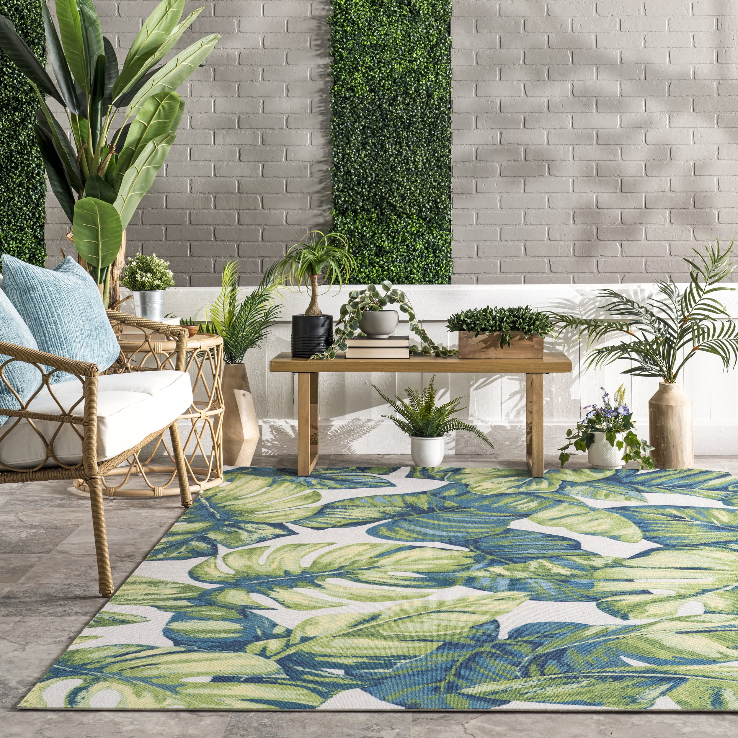 nuLOOM Lisa Floral Indoor/Outdoor Green Multicolor 10' Modern Square Rug