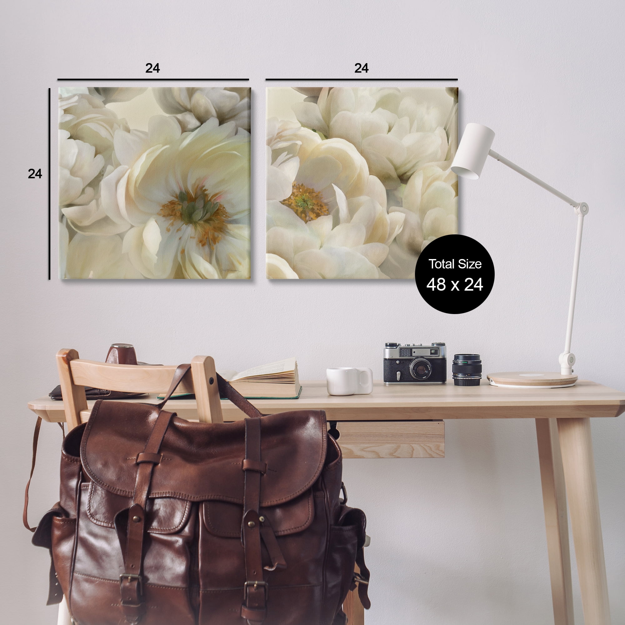 Stupell Industries White Peonies Serenity Floral & Botanical Painting Wrapped Canvas Art Print Wall Art, 24 x 24, Set of 2