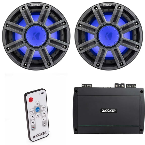 Kicker (2) 51MWE104 - MWE 10-Inch Premium Marine Subwoofer (Enclosure) 4-ohm & 48KXMA8004 Marine Amp Bundle ( Includes LED Remote )