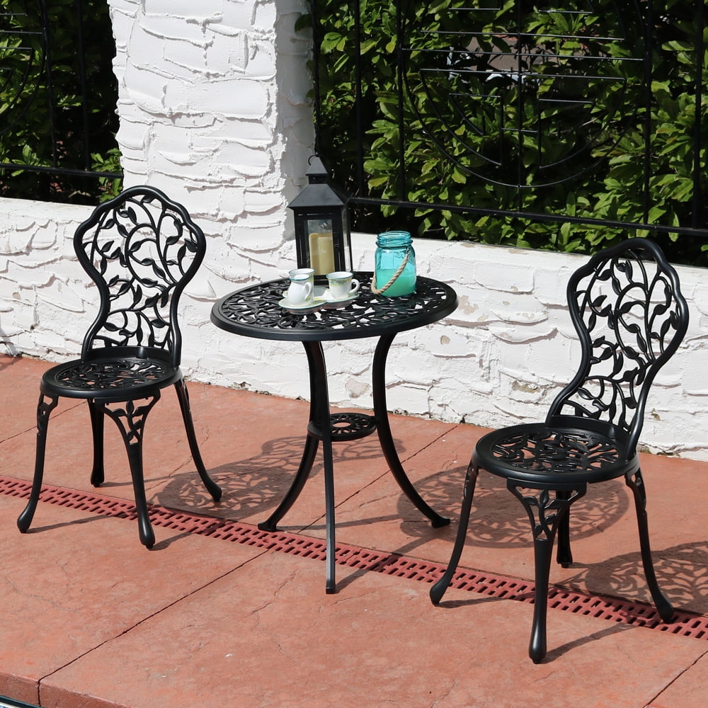 Sunnydaze 3 Piece Black Outdoor Cast Aluminum Patio Bistro Set