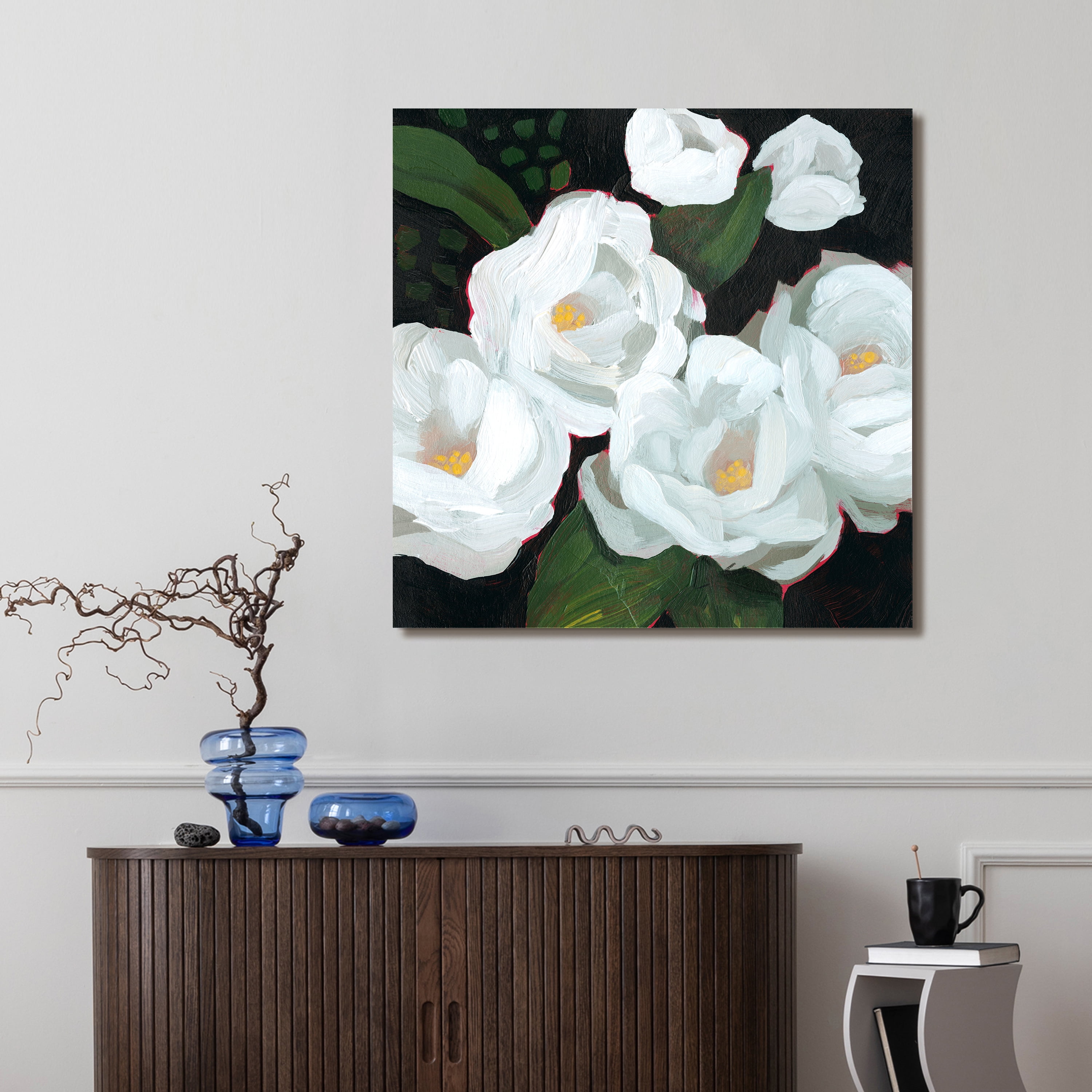 "White Blossom Serenity I & II" Flower Frameless Reverse Printed Tempered Art Glass Wall Art