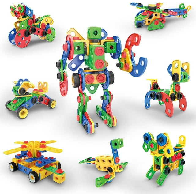 TEMOGU-152 Pieces Building Block Set Kid Toy STEM Construction Sensory Toys Gifts Engineering Kit Educational w/Idea Book Design Guide, Storage Carry Box, Power Drill, Ratchet, Age 3+ PTN152