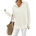 thumbnail image 1 of Women'S Long Sleeve Quarter Zip Pullover Sweater Casual Loose V Neck Collared Ribbed Knit Tops Apricot Color M, 1 of 7