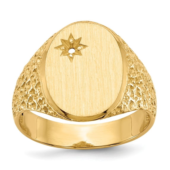 Solid 14k Yellow Gold 16.0x12mm Open Back Diamond Men's Engravable Monogram Signet Ring Band with CZ Cubic Zirconia Size 8.5