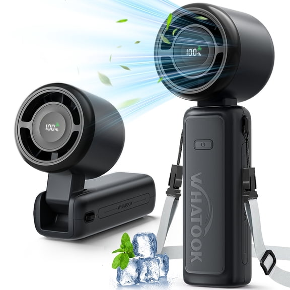 Portable Handheld Fan 4000mAh, 180° Foldable Personal Desk Fan with LED Display, 5 Speeds Turbo Neck Cooler for Travel, Makeup