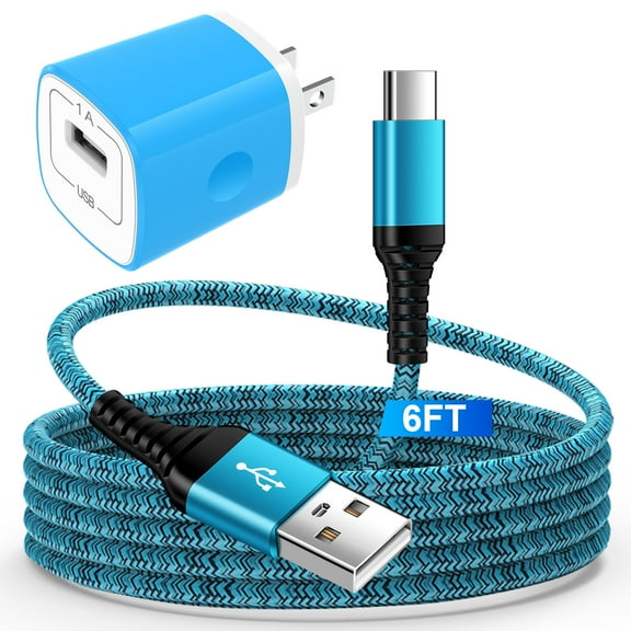 USB Charger Block,ABCPOW 1A USB Wall Charger Block with 1pc Nylon Android Type C Charger Cable USB C Charging Cable 6ft USB Brick Phone Charger Adapter USB Charger Box Fast Charging Block,Blue