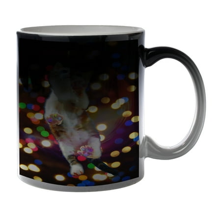 

KuzmarK Black Heat Morph Color Changing Coffee Cup Mug 11 Ounce - Cat Painting