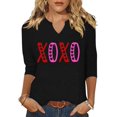 thumbnail image 2 of Camisa ehizrvo manga 3/4 con cuello en V y estampado de corazones de amor para mujer, 2 of 3