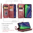 thumbnail image 3 of Zipper Wallet Case for iPhone 15 Plus, Premium PU Leather Wrist Hand Strap Card Slots Holder Flip Folio Cover with Magnetic Suction Kickstand Large Capacity Shockproof Case, Red, 3 of 8