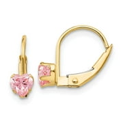 14K Yellow Gold 4mm Pink CZ Heart Leverback Earrings Madi K Children's Jewelry