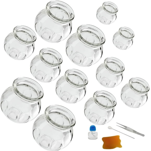 Kinaxixi Ensemble de Ventouses en Verre Traditionnel Professionnel Chinois pour Massage des Muscles du Dos Cadeau pour la Famille (12 Pcs)