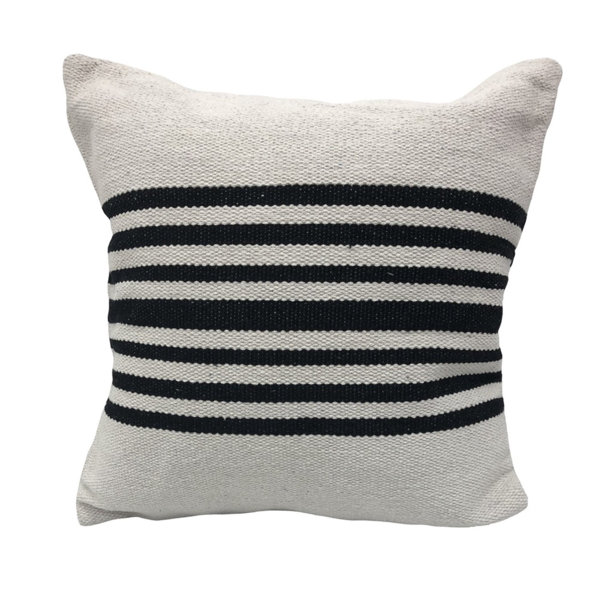 Laddha Home Designs Handwoven Reversible Striped Cotton Throw Pillow Cover - 22" - White and Black