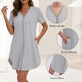 thumbnail image 4 of MecTo Women's Soft Cotton Nightgown, Short Sleeve V-Neck Button Down Sleepshirt with Pockets, Casual Striped Night Gowns for Women, 4 of 7