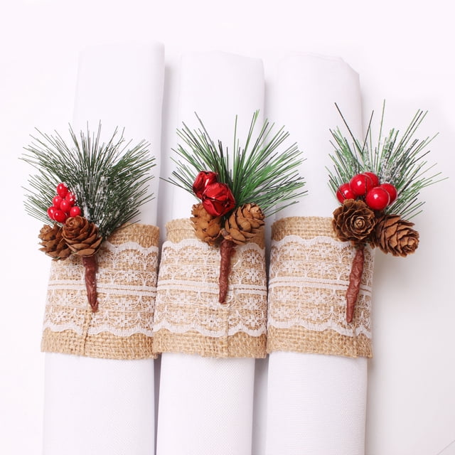 Xiao Hua Servilletero con diseño de alce, flor y árbol de Navidad (estilo cáñamo, frutos rojos)