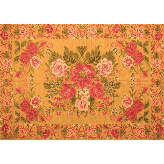 Ahgly Company Indoor Rectangle Medallion Orange French Area Rugs, 8' x 10'