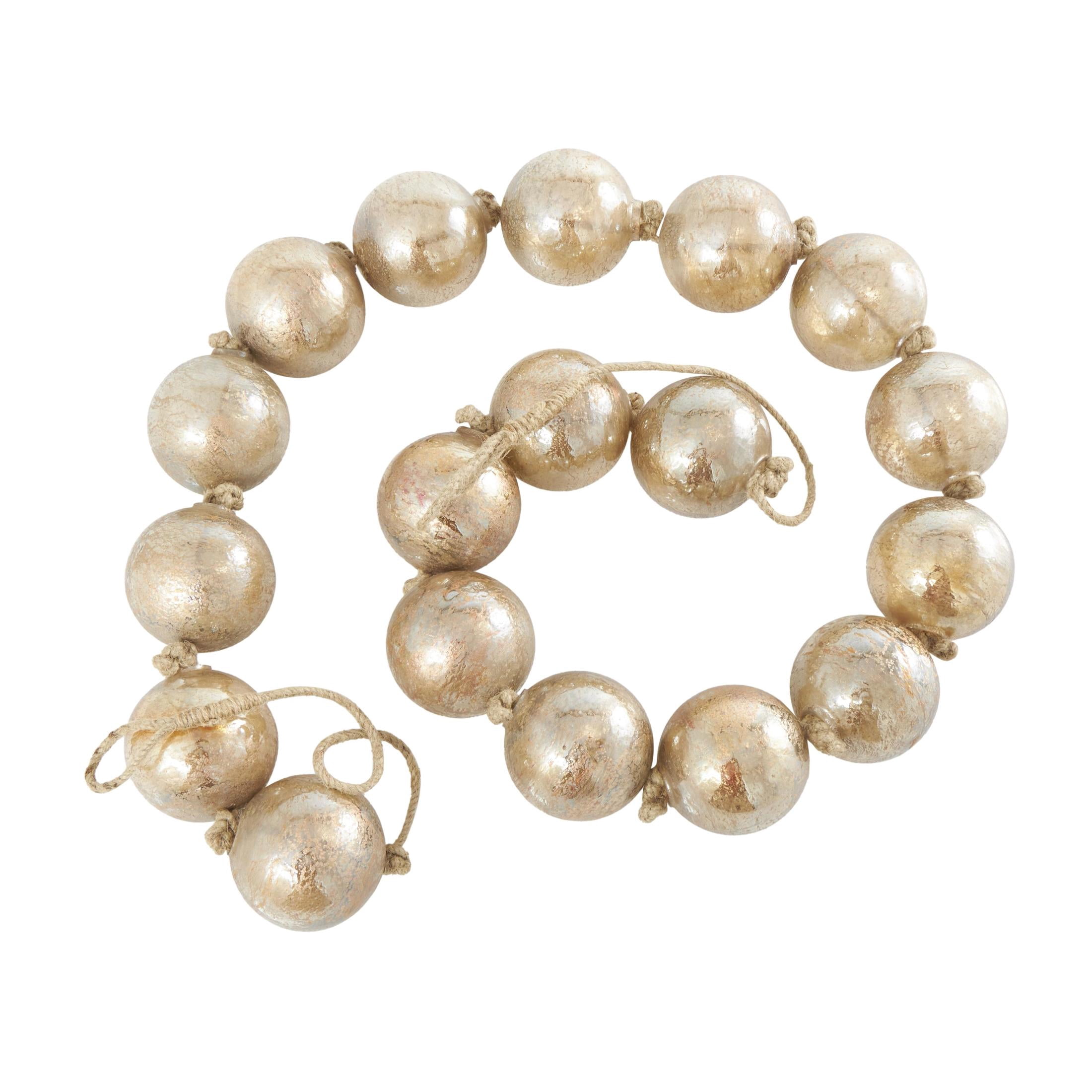 DecMode Handmade Round Extra Long Frosted Orb Brown Glass Garland with Tassel with Knotted Jute Rope