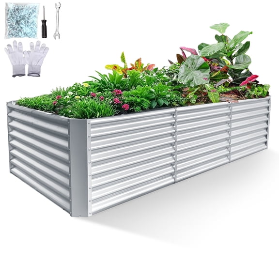 8x4x2ft Garden Bed Kit, Stainless Steel Galvanized Raised Garden Bed for Flower, Silver