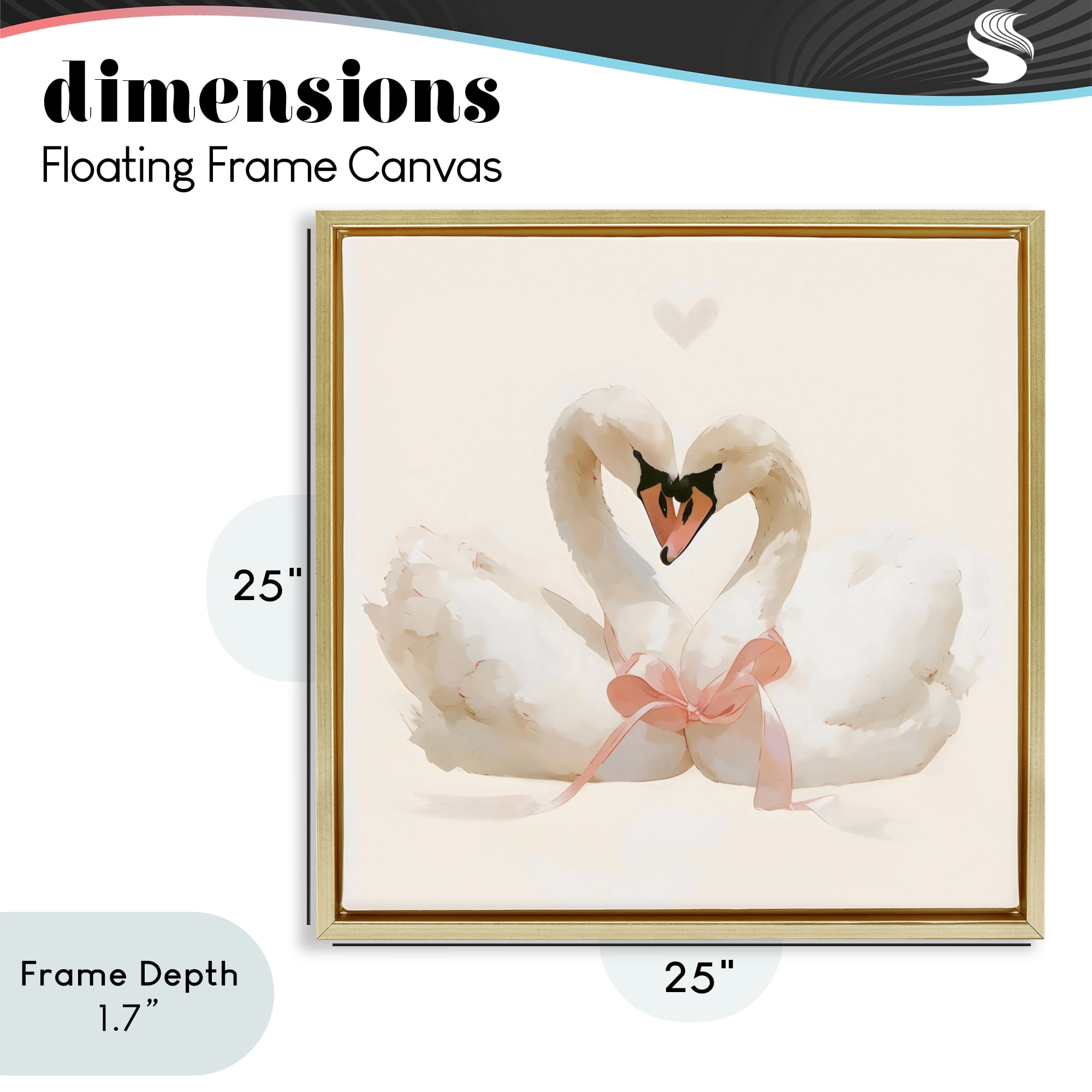 Stupell Industries Swan Pair with Bow Gold Framed Floater Canvas Wall Art, design by Creative Studio