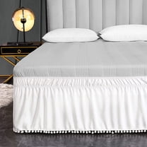 Exclusivo Mezcla White Polyester Gathered Pom Pom Bed Skirt, Twin