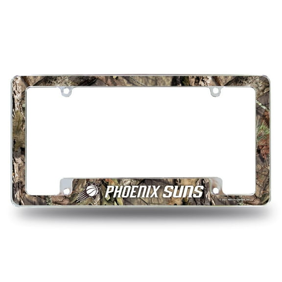Phoenix Basketball Suns Chrome Metal License Plate Frame with Bold Mossy Oak Camouflaged Camo Design