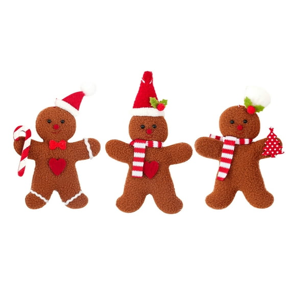 Set of 3Reusable Christmas Gingerbreads Man Ornaments Fabric Decoration for Tree Window and Tabletop