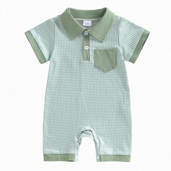 UngA Infant Baby Boy Summer Clothes Short Sleeve Wallfe Romper Striped Jumpsuit Toddler Newborn Boy Bodysuit Playsuit Outfits (Green,6-9 Months)