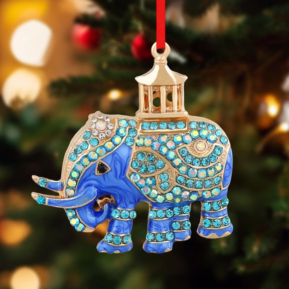 WaaHome Elephant Ornament-Elephant Christmas Ornaments-Metal Blue Christmas Tree Elephant Hanging Ornament Decor for Women Kids-Friendship Elephant Ornament-Elephant Decoration for Home