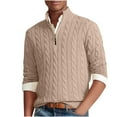 thumbnail image 2 of Aueoeo Knitted Texture Sweater For Men Quarter Zip Soft Pullover Mock Neck Long-Sleeve Casual Ribbing Sweater Tops, 2 of 4