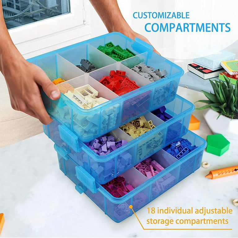 3-Tier Stackable Storage Container with 18 Adjustable Compartments, Plastic  Craft Organizer Case Tool Storage Container Bins for Jewelry Beads Arts