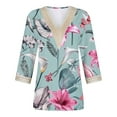 thumbnail image 4 of Feancey Women's Summer Tops Lace V-neck 3/4 Sleeve Dressy Blouses Fashion Floral Print Loose Tunics Elegant Plus Size Vacation Shirt Blue S, 4 of 5