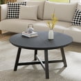 thumbnail image 1 of Yeshouse Mesa de centro redonda de 91 cm (36"), mesa auxiliar grande de color negro con patas ajustables, patas reforzadas y acabado en imitación madera, fácil de montar. Ideal para la sala de estar, 1 of 6