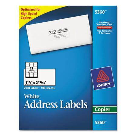 Avery Copier Address Labels, 1 1/2 x 2 13/16, White, 2100/Box