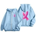 thumbnail image 2 of Fiaer,Womens Cancer Awareness Hoodies,Women's Full Zip Oversized Ribbon Feathers Printed Hooded Sweatshirts,Loose Fit Casual Trendy Hooded Jackets Sky Blue1 XL, 2 of 5