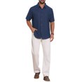 thumbnail image 2 of INSPIRE CHIC Men's Texture Short Sleeve Button Down Solid Casual Knitted Shirt M Dark Blue, 2 of 5