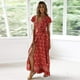 thumbnail image 2 of Vestido Bohemio Floral Vestido Largo Con Abertura Lateral Vestido de Verano Vestido de Verano Con Cuello en V Para Mujer Vestido de Vacaciones Con Estampado Floral Bohemio de Playa Odeerbi  ODB115567, 2 of 6