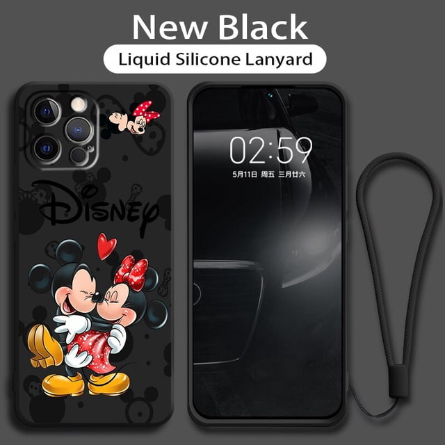 Funda de teléfono con cuerda líquida para Apple iPhone 14, 13, 12 Mini, 11 Pro, XS, MAX, XR, X, 8, 7, 6S, SE Plus, Mickey, Minnie Mouse, Love, Capa Core Fivean unisex