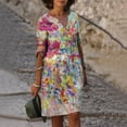 thumbnail image 1 of Robe d'Été pour Femmes 2024 Mode Grande Taille Décontractée Ample Coton Lin Manches Courtes Col Rond Robe Manches Courtes Col Rond Robe Rabais de 50 % Liquidation!, 1 of 5