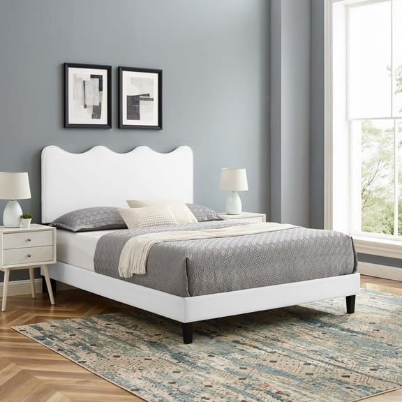 Modway Current Performance Velvet Queen Platform Bed in White