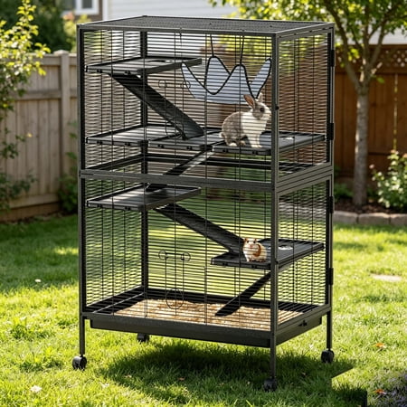 TEQIN 50''H Large Metal Rolling Ferrets Cage, Metal Ferret Nation Cage with Hammock,4-Tiers Small Animal Cages, Cage for Rats/Chinchillas,Ferret,Small Animals