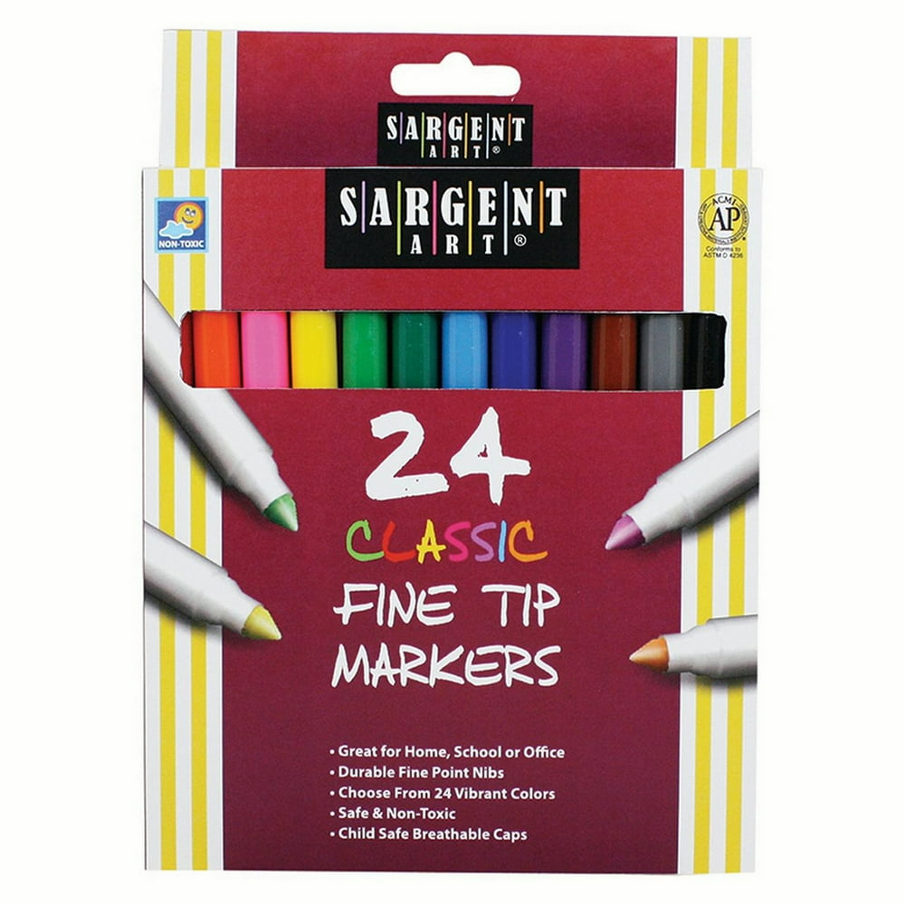 Sargent Art® Classic Markers, Fine Tip, 24 colors per pack, 6 packs