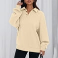 thumbnail image 4 of TKLPEHG Sweatshirt for Women Long Sleeve Oversized Button V Neck Pullover Solid Color Workout Tops Loose Henley Pullover (Khaki,S), 4 of 9
