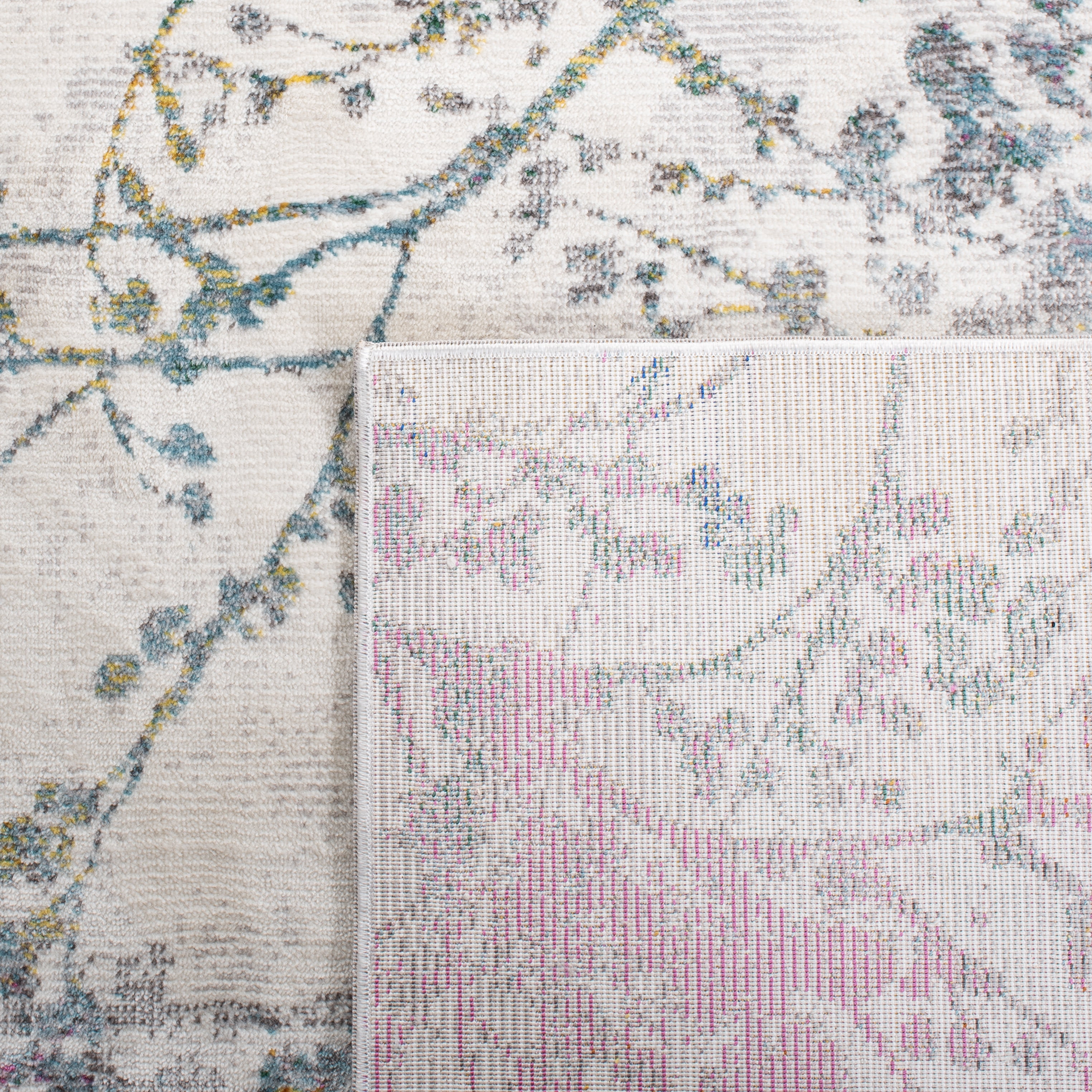 SAFAVIEH Aria Rebecca Floral Area Rug, Ivory/Blue, 5'1" x 5'1" Round
