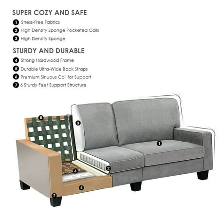 Gymax Sofa Couch Loveseat Tufted Upholstered Square Armrest Deluxe