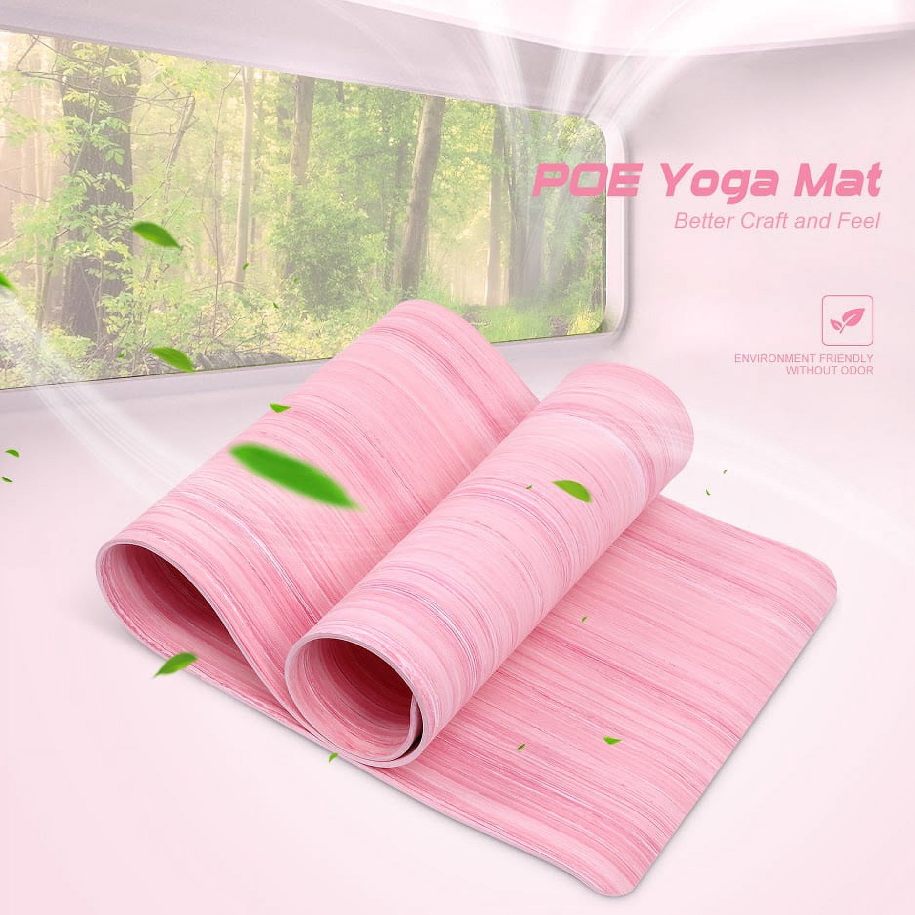 Tikaton Yoga Mat, Eco Friendly POE Yoga Mat Non-Slip Exercise & Fitness Mat with Carrying Strap, Workout Mat 1/4 inch 72" L x 24" W(Pink)